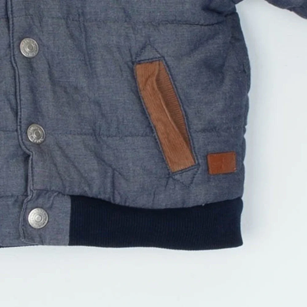 7 For All Mankind Baby Boys Chambray Puffer Jacket Corduroy Trim 12M Winter Fall